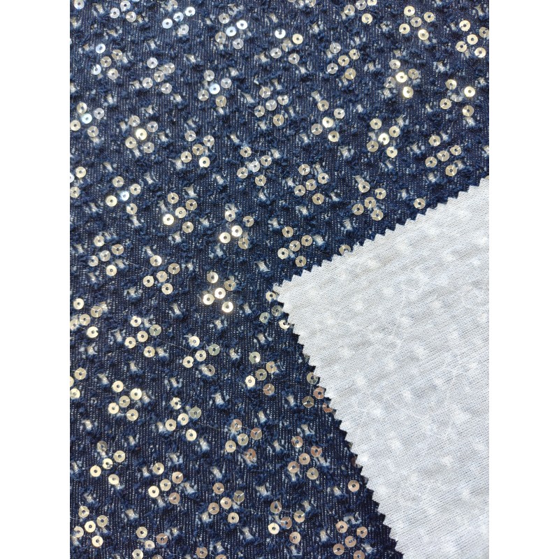 NEW FASHION SEQUINS DECORATION COTTON DENIM FABRIC GLITTER WITH JEAN FABRIC  FOR SHOES BAGS CLOTHING 